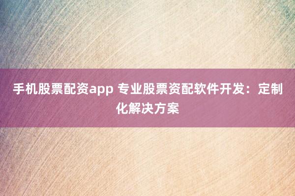 手机股票配资app 专业股票资配软件开发：定制化解决方案