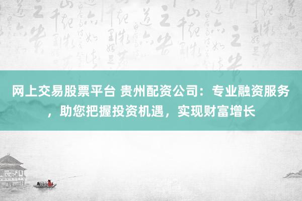 网上交易股票平台 贵州配资公司：专业融资服务，助您把握投资机遇，实现财富增长