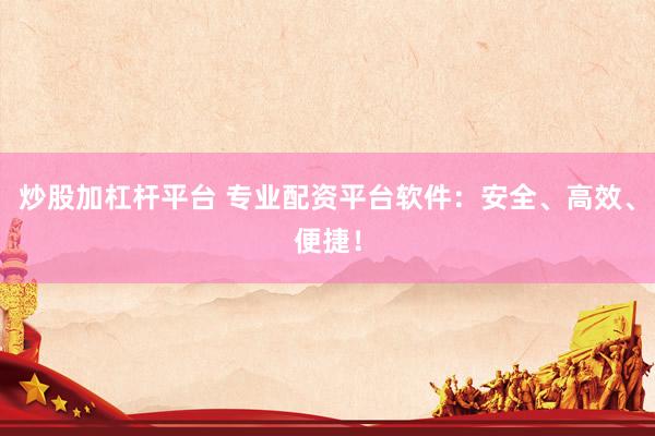 炒股加杠杆平台 专业配资平台软件：安全、高效、便捷！