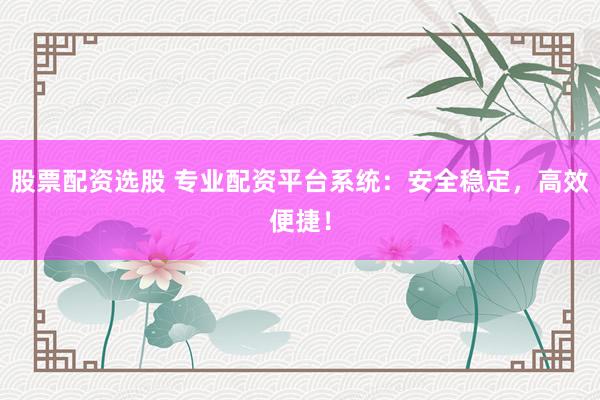 股票配资选股 专业配资平台系统：安全稳定，高效便捷！