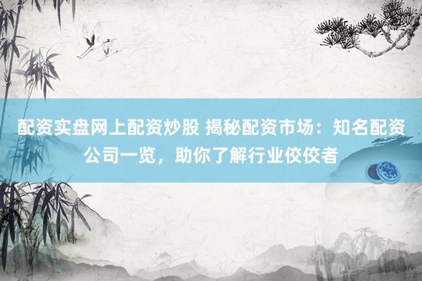 配资实盘网上配资炒股 揭秘配资市场：知名配资公司一览，助你了解行业佼佼者