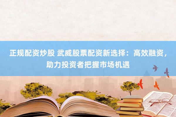 正规配资炒股 武威股票配资新选择：高效融资，助力投资者把握市场机遇