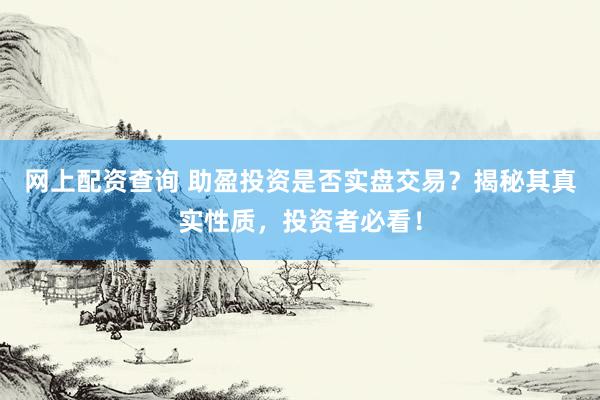 网上配资查询 助盈投资是否实盘交易？揭秘其真实性质，投资者必看！