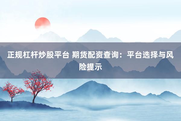 正规杠杆炒股平台 期货配资查询：平台选择与风险提示