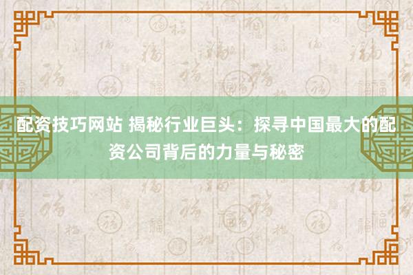 配资技巧网站 揭秘行业巨头：探寻中国最大的配资公司背后的力量与秘密