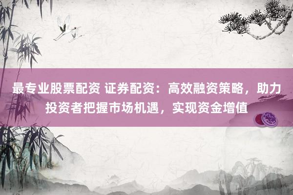 最专业股票配资 证券配资：高效融资策略，助力投资者把握市场机遇，实现资金增值