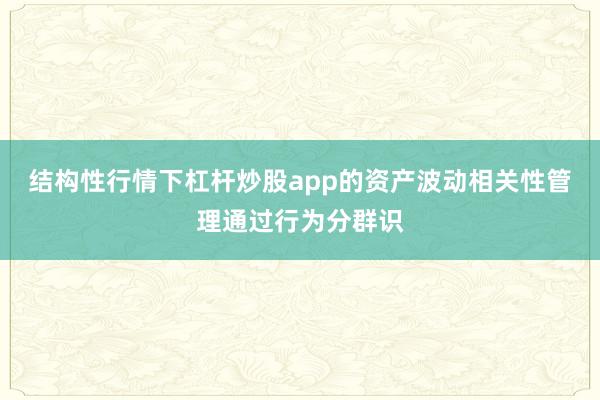 结构性行情下杠杆炒股app的资产波动相关性管理通过行为分群识