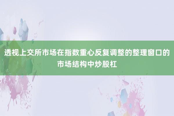 透视上交所市场在指数重心反复调整的整理窗口的市场结构中炒股杠